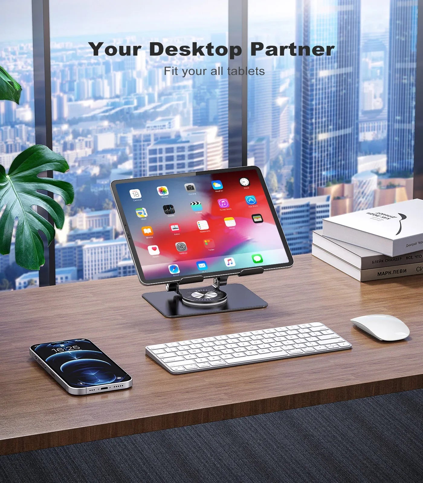 KOOTION 360° Rotatable Tablet Stand Adjustable Foldable Desktop Stand Holder Compatible For 5.8-12 Inch Ipad Pro/Air Min Laptop