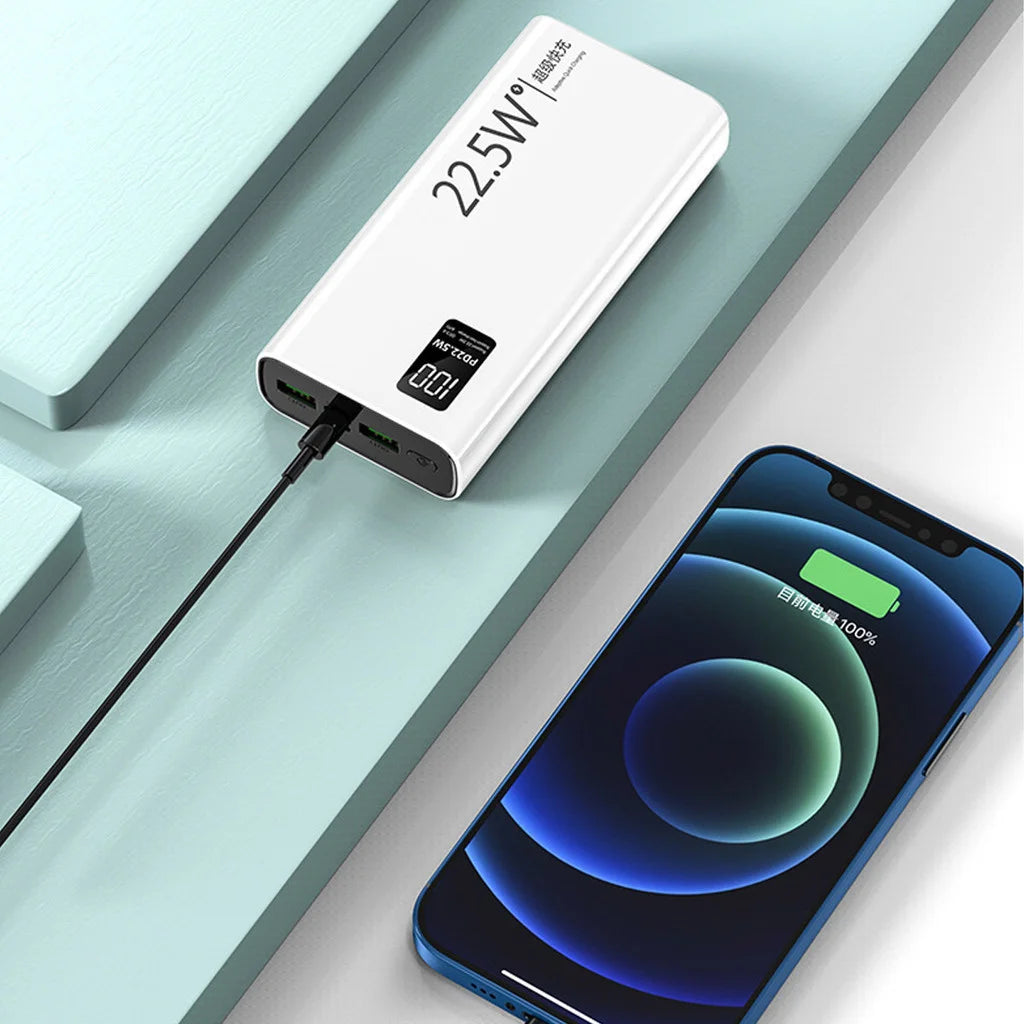 Power Bank 20000mAh Portátil com Tela LCD, Carregamento Rápido e 2 Saídas USB para Celular, Tablet e Viagem