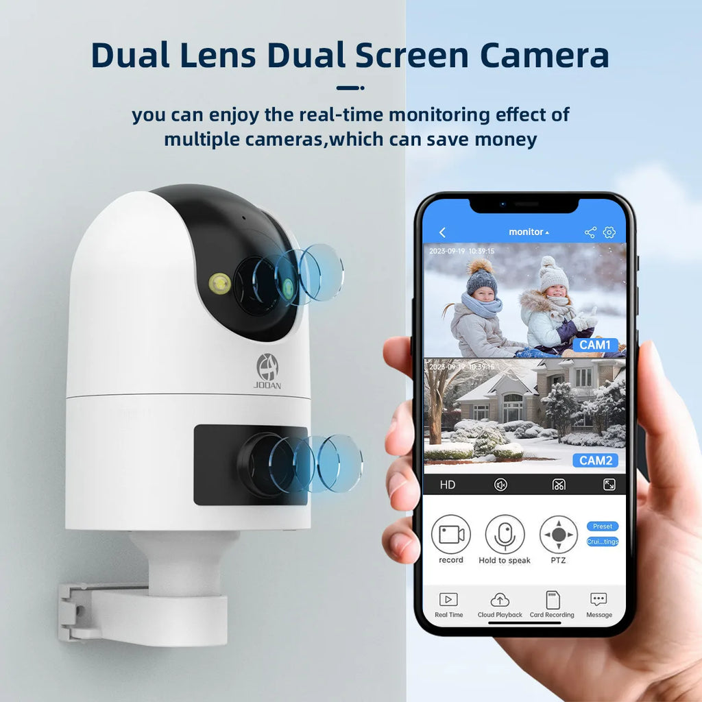 Câmera de Vigilância Externa JOOAN 4K Wi-Fi Dupla Lente com Rastreamento Automático