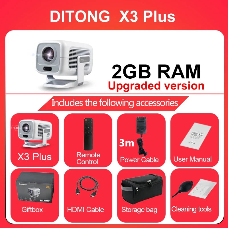 DITONG X3 Plus Mini LED Projector 4K Android 1080P Full HD Home Theater Video Projector for Movies Upgraded Version