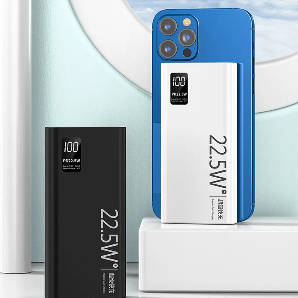Power Bank 20000mAh Portátil com Tela LCD, Carregamento Rápido e 2 Saídas USB para Celular, Tablet e Viagem
