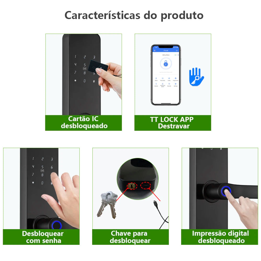 Do Brasil RAYKUBE F7 TT Lock Bluetooth Fingerprint Electric Door Lock Portuguese/English Version with Key/Card/Password Unlock
