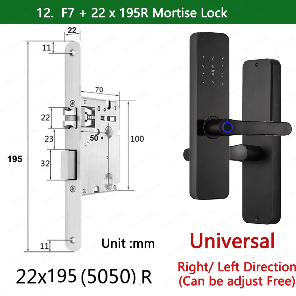 Do Brasil RAYKUBE F7 TT Lock Bluetooth Fingerprint Electric Door Lock Portuguese/English Version with Key/Card/Password Unlock