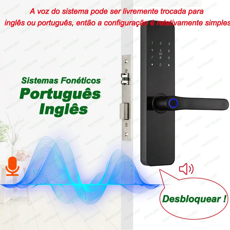 Do Brasil RAYKUBE F7 TT Lock Bluetooth Fingerprint Electric Door Lock Portuguese/English Version with Key/Card/Password Unlock
