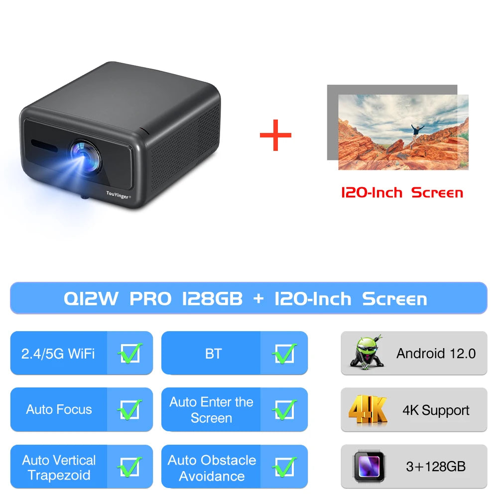 Touyinger Q12W PRO Full HD 1080P Projector 4K 2800 ANSI Android 12 Cinema Beam Projector for Home Education Conference Video