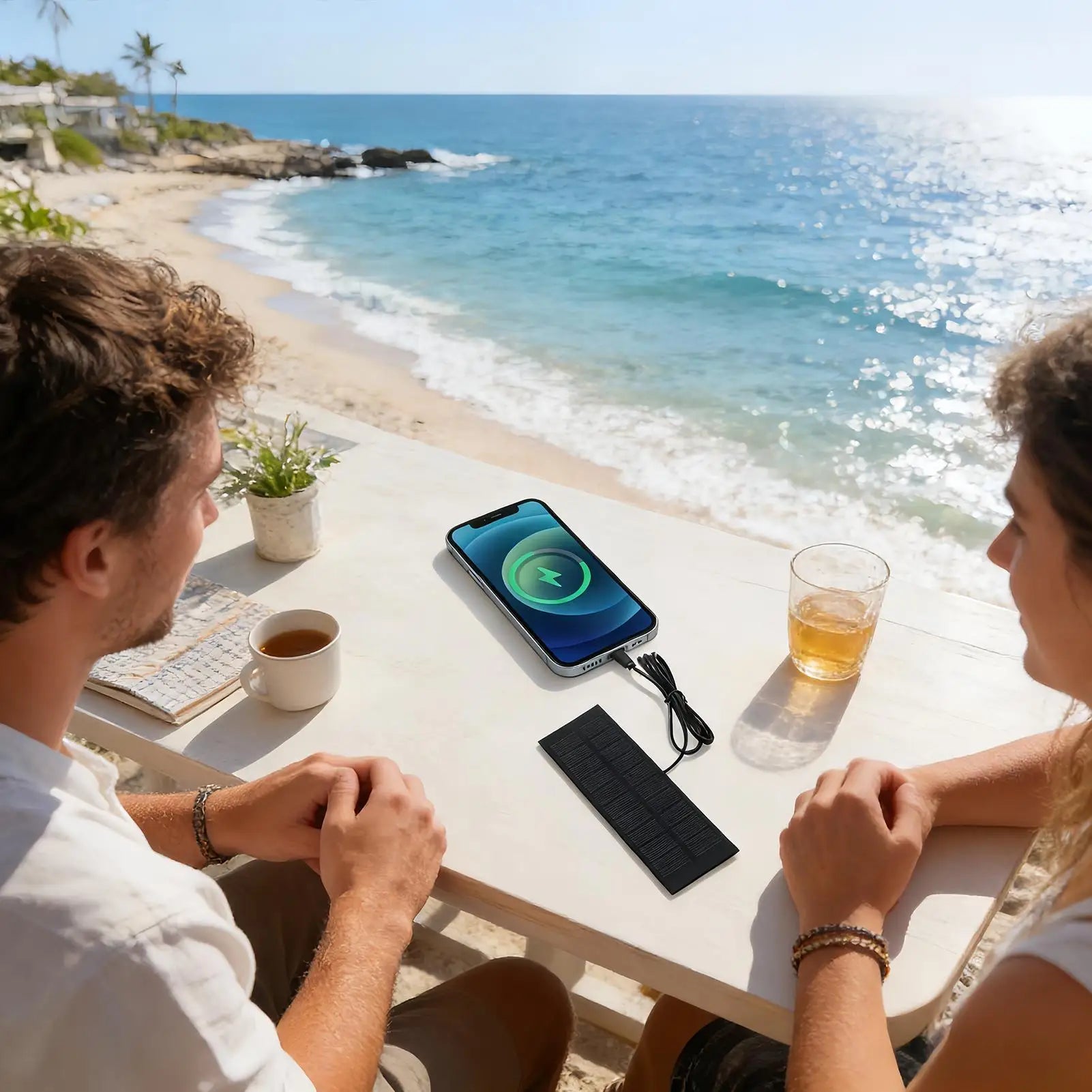 Painel Solar Portátil 5W 5V com Power Bank Integrado — Carregador USB Tipo-C para Celular, Câmera e Dispositivos