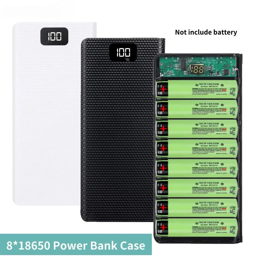 Case DIY para Power Bank 8x18650 — Caixa com USB Duplo, Tipo-C e Carregamento Rápido QC3.0 PD
