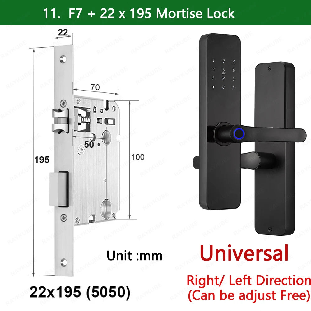 Do Brasil RAYKUBE F7 TT Lock Bluetooth Fingerprint Electric Door Lock Portuguese/English Version with Key/Card/Password Unlock