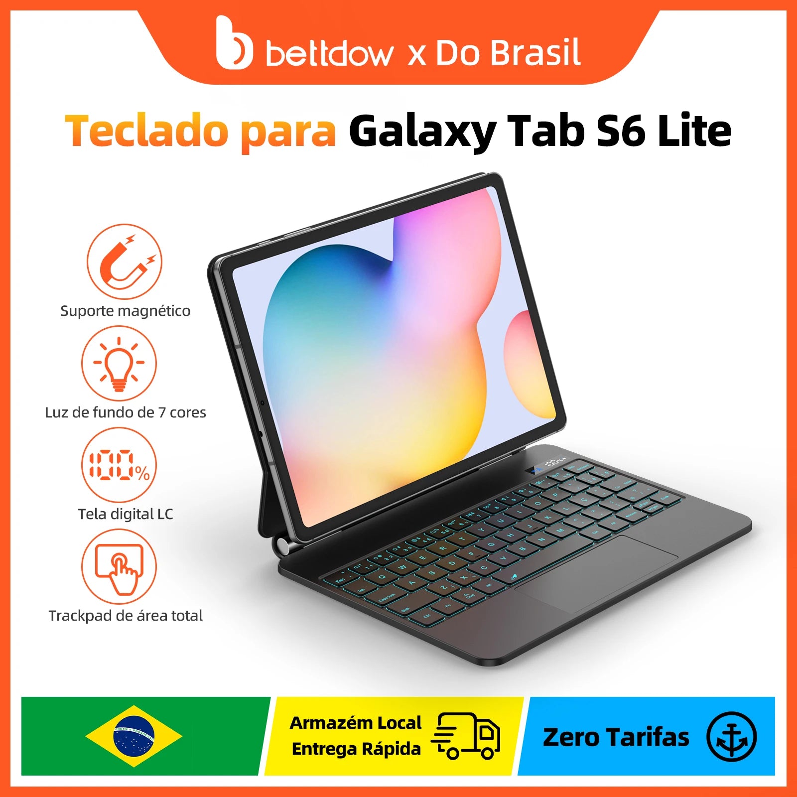 Bettdow Teclado mágico para Galaxy Tab S6 Lite de 10,4 polegadas com suporte flutuante magnético e trackpad multitoque