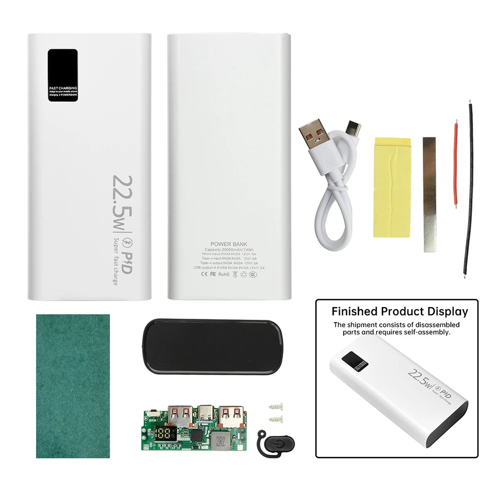Kit DIY Power Bank 22,5W Carregamento Ultra Rápido — Case para Bateria 1260110 20000mAh com Tipo-C Bidirecional