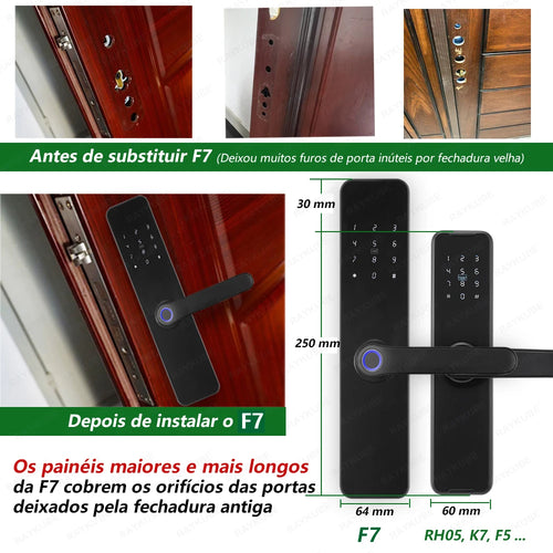 Fechadura Digital Bluetooth RAYKUBE F7- Biometria, senha, Cartão e chave