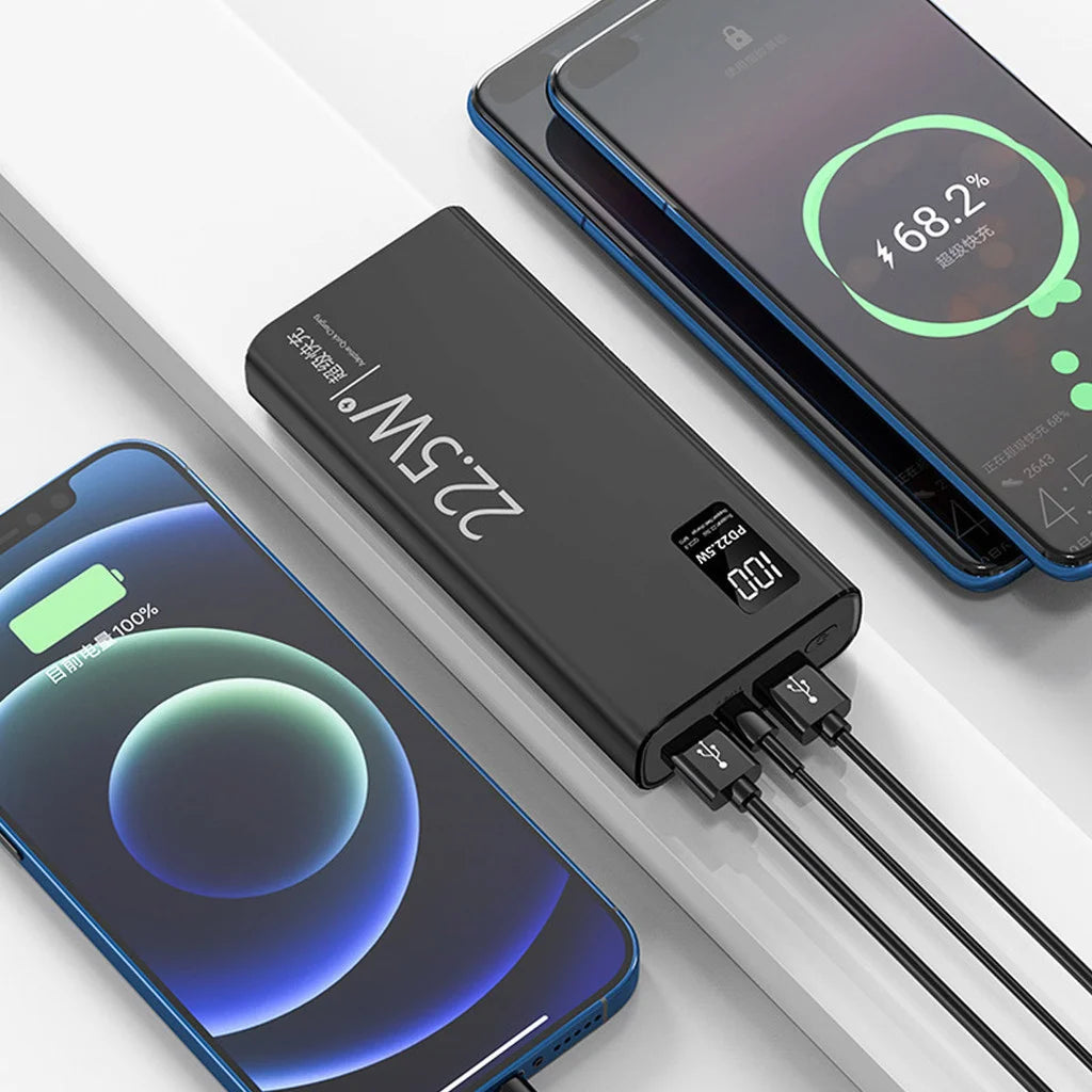 Power Bank 20000mAh Portátil com Tela LCD, Carregamento Rápido e 2 Saídas USB para Celular, Tablet e Viagem