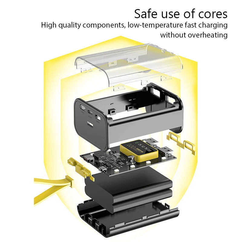 Case DIY para Power Bank 3x18650 — Carregamento Rápido 5V 2A, USB Duplo e Luz LED Noturna