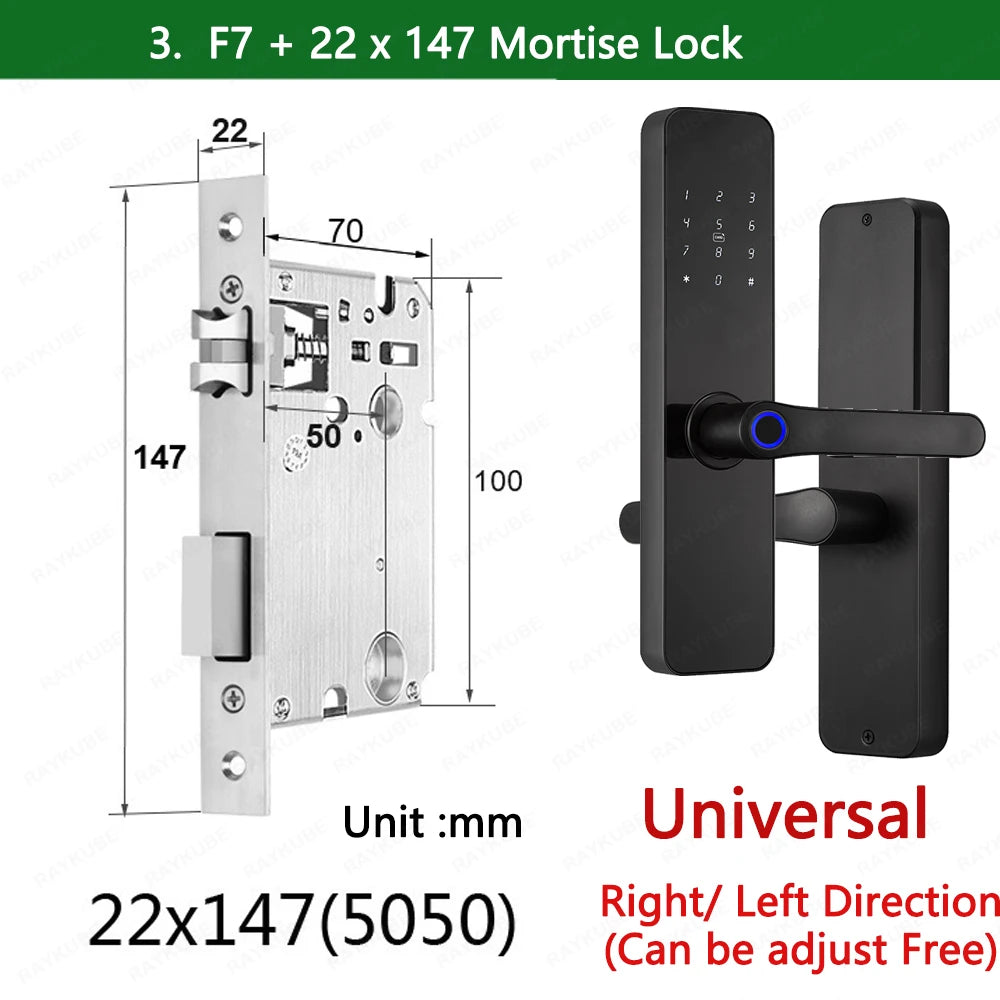 Do Brasil RAYKUBE F7 TT Lock Bluetooth Fingerprint Electric Door Lock Portuguese/English Version with Key/Card/Password Unlock