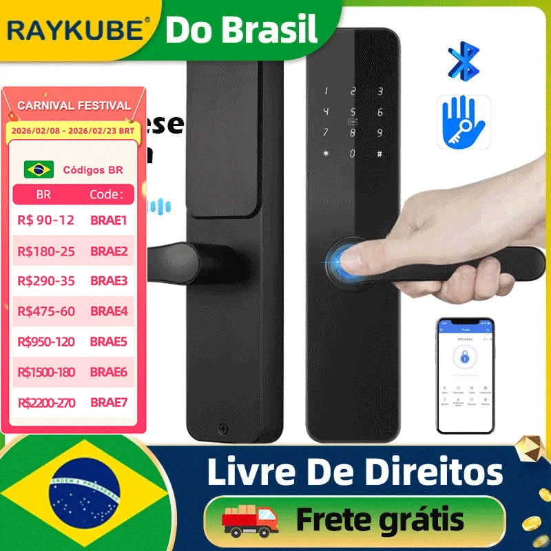 Do Brasil RAYKUBE F7 TT Lock Bluetooth Fingerprint Electric Door Lock Portuguese/English Version with Key/Card/Password Unlock