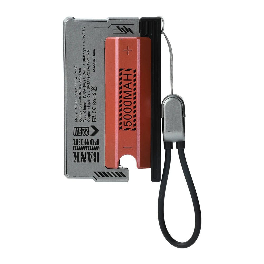 Case DIY para Power Bank Bateria 21700 — Carregamento Rápido PD 20W com Cabo Tipo-C Integrado e Removível