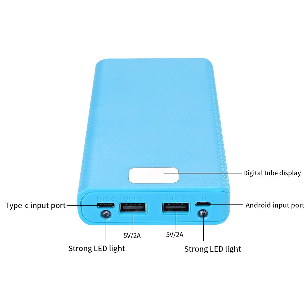 Case DIY para Power Bank 8x18650 — Caixa com USB Duplo, Tipo-C e Carregamento Rápido QC3.0 PD