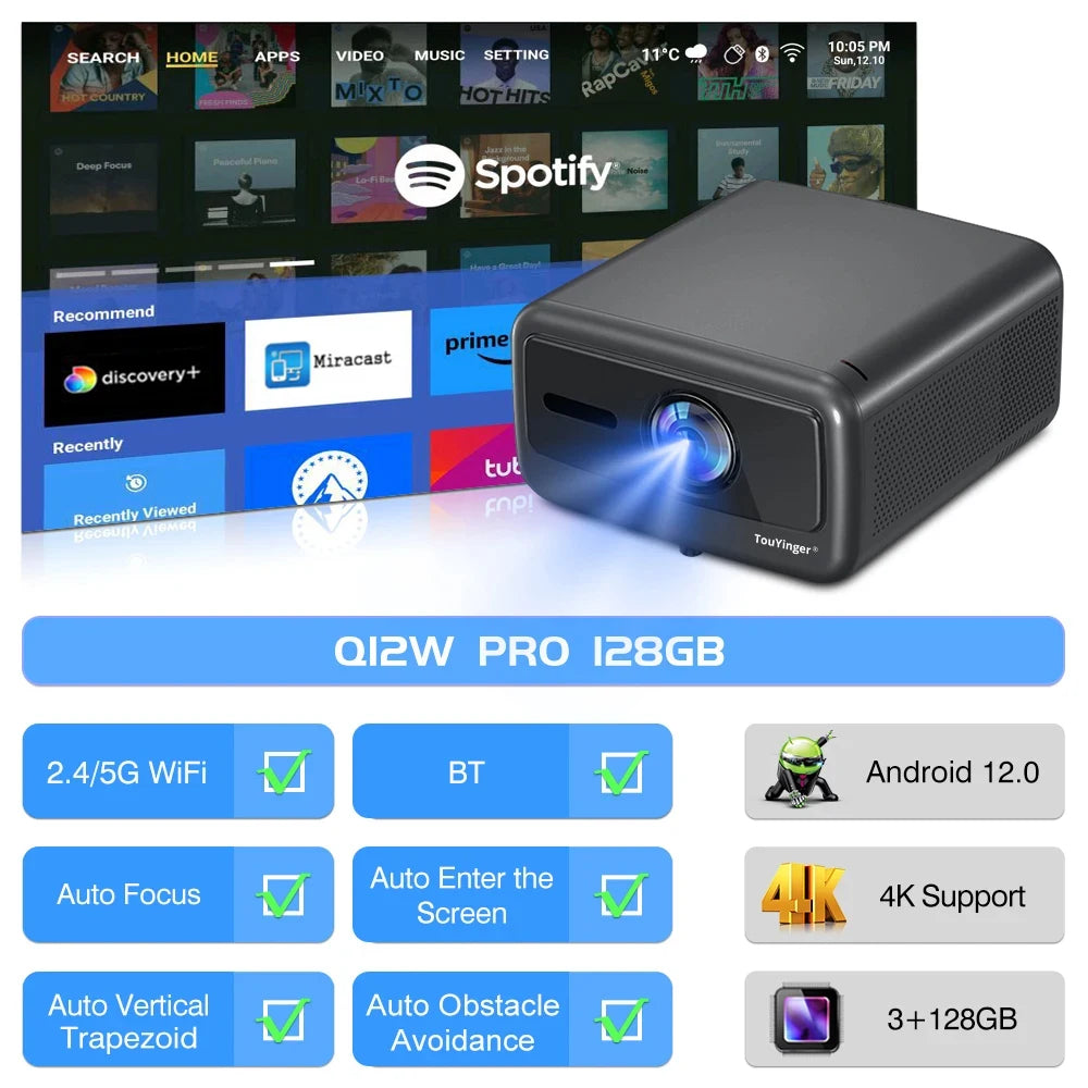 Touyinger Q12W PRO Full HD 1080P Projector 4K 2800 ANSI Android 12 Cinema Beam Projector for Home Education Conference Video