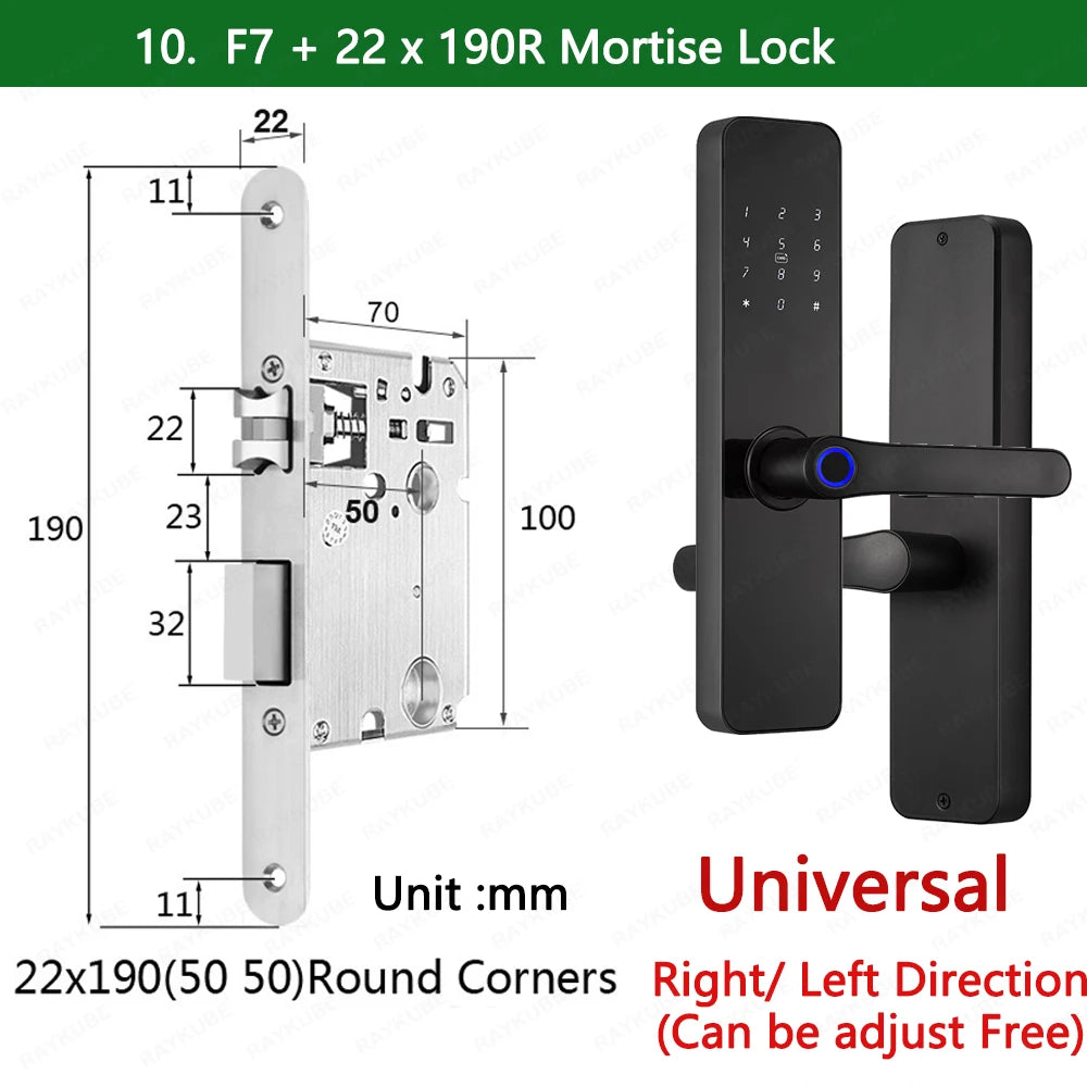Do Brasil RAYKUBE F7 TT Lock Bluetooth Fingerprint Electric Door Lock Portuguese/English Version with Key/Card/Password Unlock