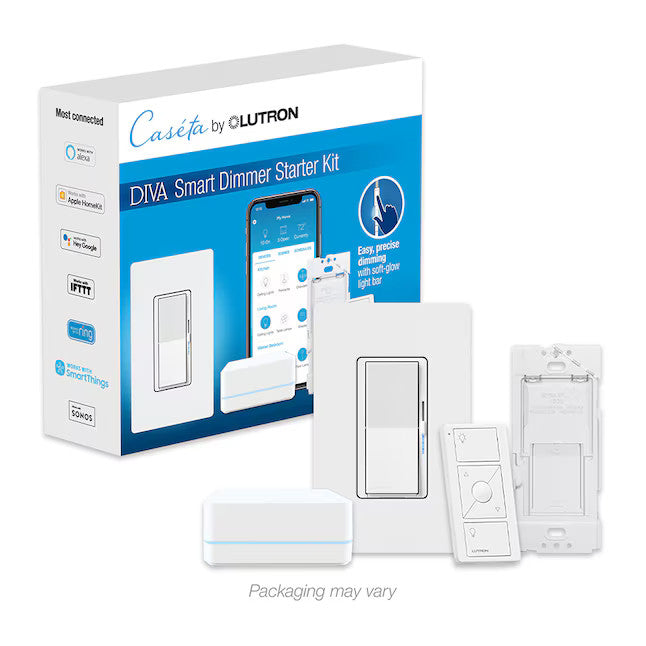 Kit Inicial Lutron Caseta DIVA Smart Dimmer com Hub DVRF-BDG-1D - Novo Lacrado